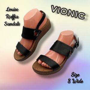 Vionic Women's Black Louise Raffia Sandals Size 8 Wide